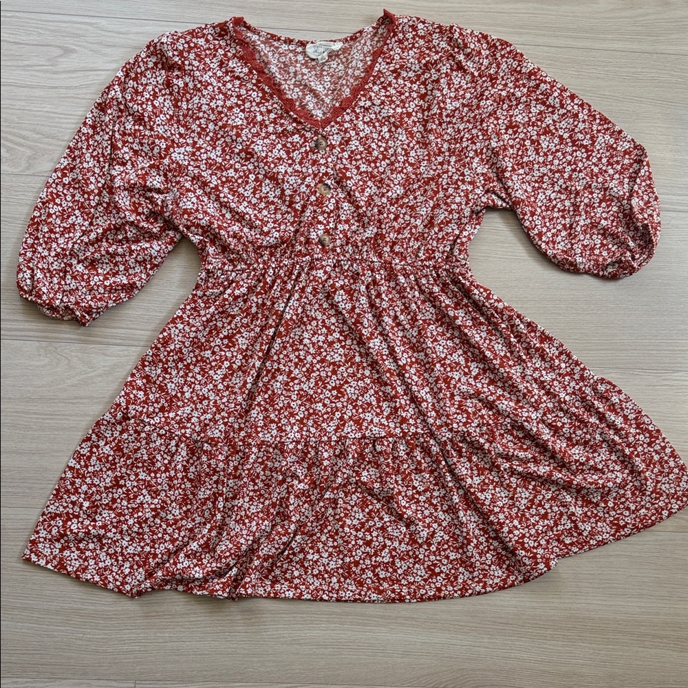 Sweet Wanderer Terracotta and White Floral Dress